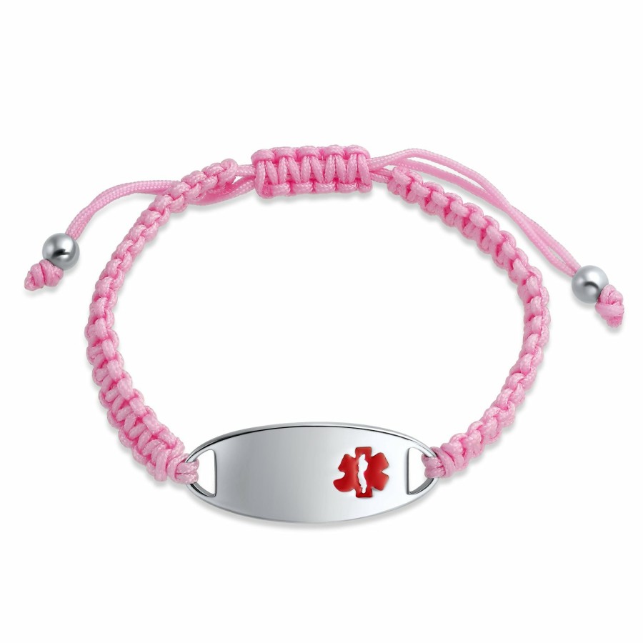 Shop Women Bling Jewelry Engravable Bracelets | Personalized Identification Medical Alert Id Pink Cord Bracelet 7In