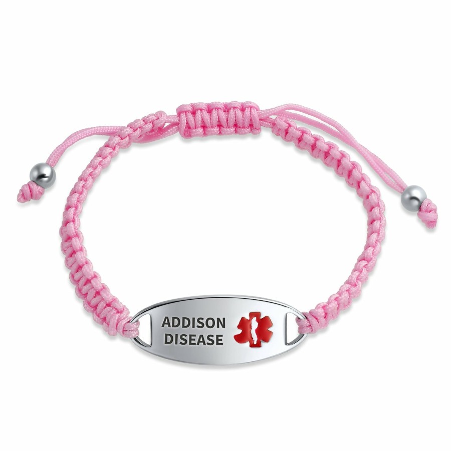 Shop Women Bling Jewelry Engravable Bracelets | Personalized Identification Medical Alert Id Pink Cord Bracelet 7In