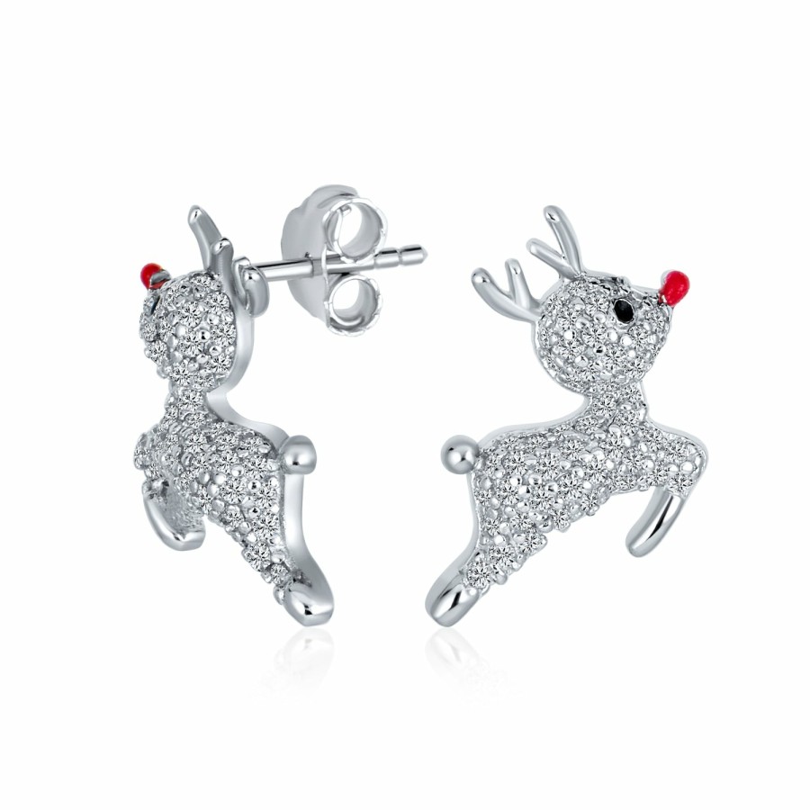 Shop Women Bling Jewelry | Christmas Rudolph Red Nose Reindeer Cz Stud Earrings Sterling Silver