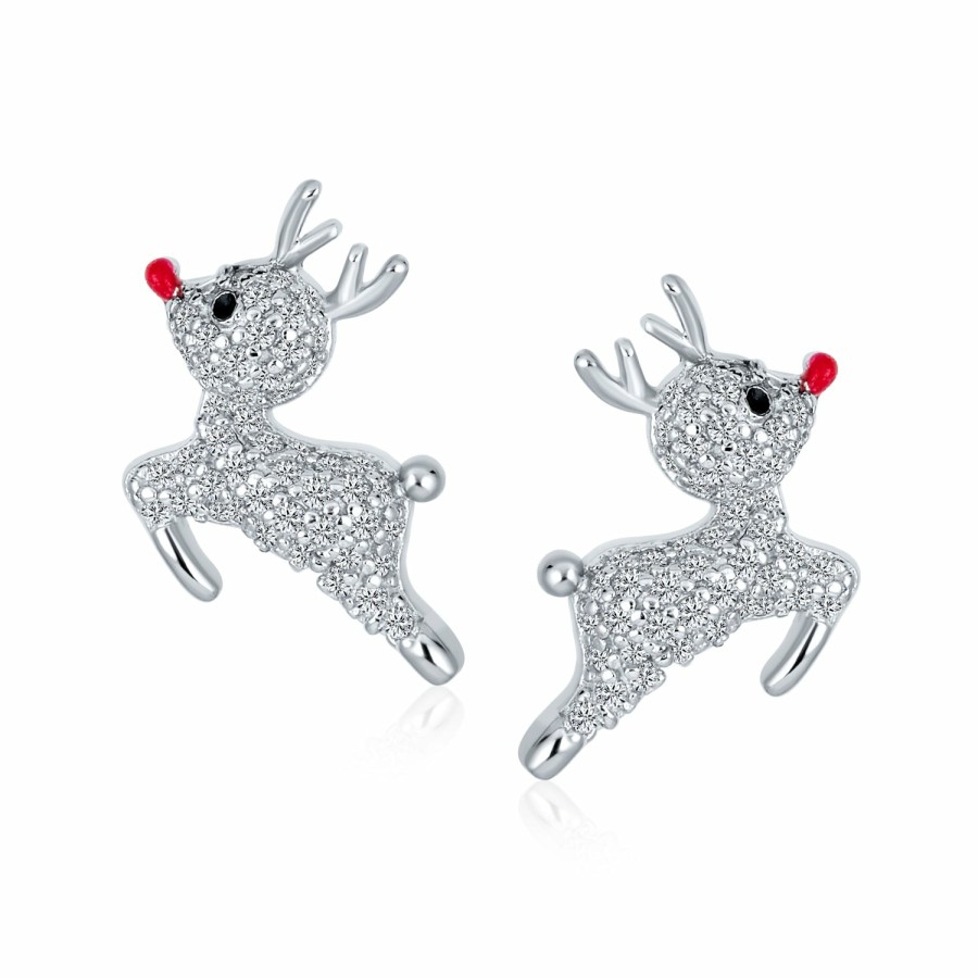 Shop Women Bling Jewelry | Christmas Rudolph Red Nose Reindeer Cz Stud Earrings Sterling Silver