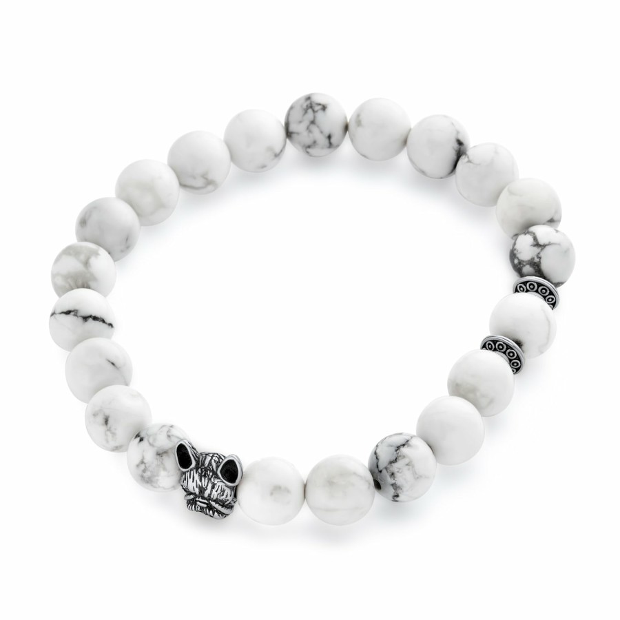 Shop Women Bling Jewelry Charm Bracelets | Pet French Bulldog White Howlite Bead Stretch Bracelet Silver Plated