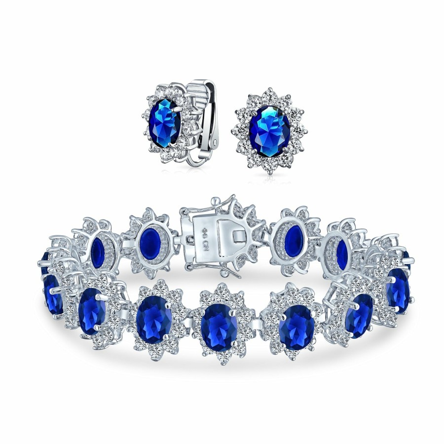 Shop Women Bling Jewelry Tennis Bracelets | Bridal Vintage Oval Cz Statement Bracelet Clip-On Earrings Jewelry Set