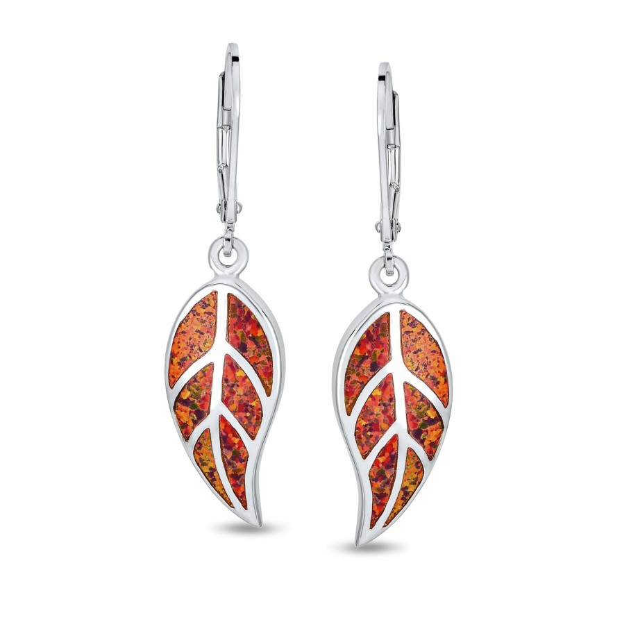 Shop Women Bling Jewelry Dangle Drop Earrings | Western Jewelry Brown Earth Tones Opal Leaf Drop Earrings Silver