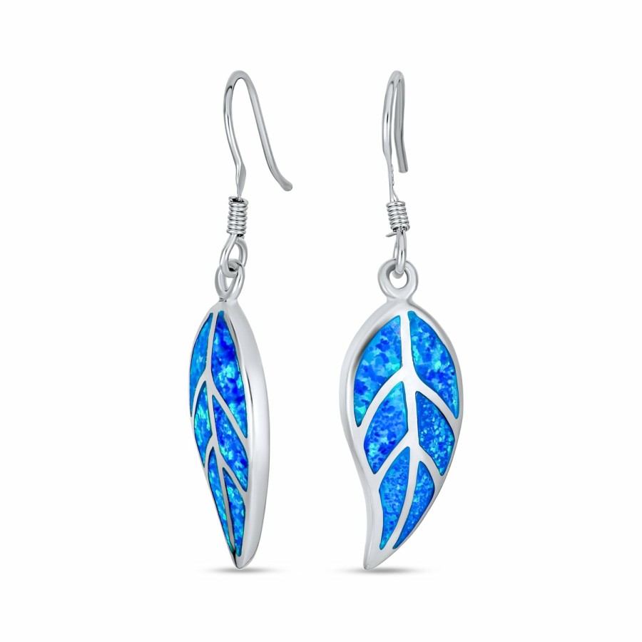 Shop Women Bling Jewelry Dangle Drop Earrings | Western Jewelry Brown Earth Tones Opal Leaf Drop Earrings Silver