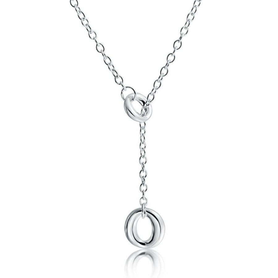 Shop Women Bling Jewelry Pendant Necklaces | Open Circle Round Lariat Pendant Y Necklace High .925 Sterling Silver