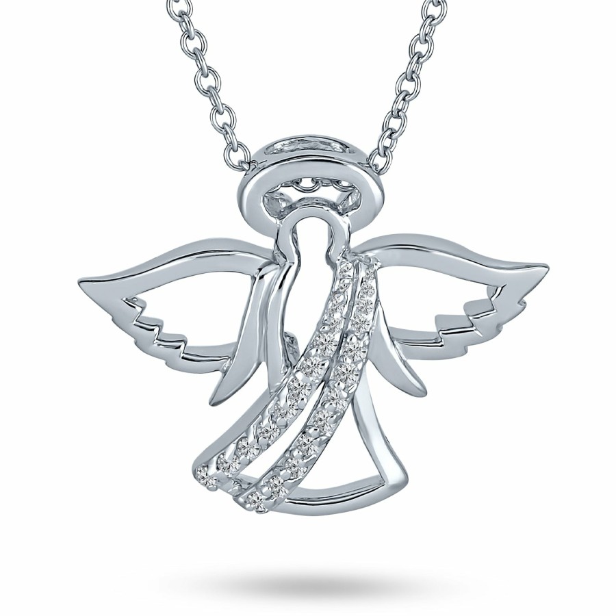 Shop Women Bling Jewelry | Guardian Angel Protector Pave Cz .925 Sterling Silver Pendant Necklace