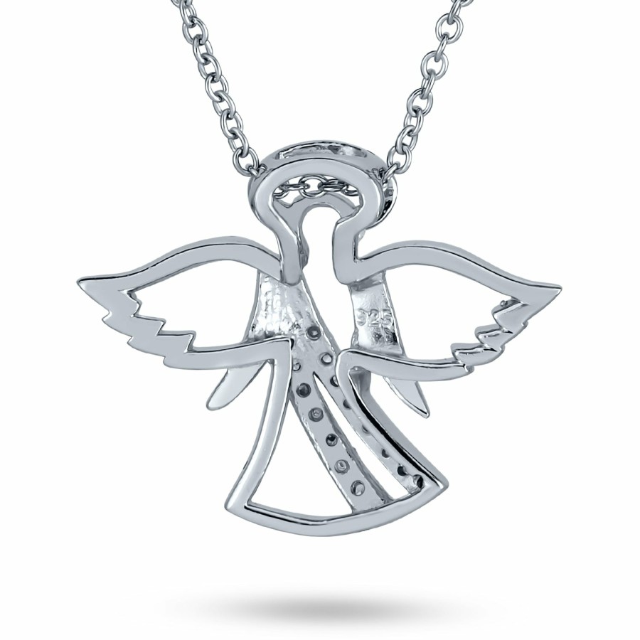 Shop Women Bling Jewelry | Guardian Angel Protector Pave Cz .925 Sterling Silver Pendant Necklace