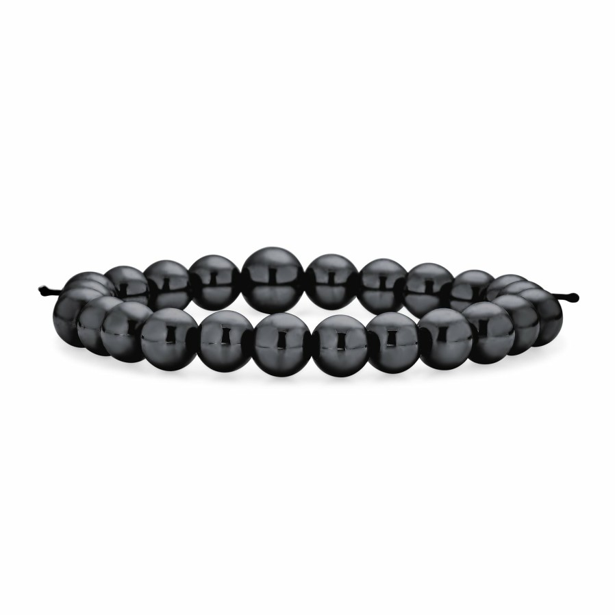 Shop Women Bling Jewelry Wrap Stretch Bracelets | Mala Prayer Grey Hematite Strand Ball Bead Stretch Bracelet 8Mm