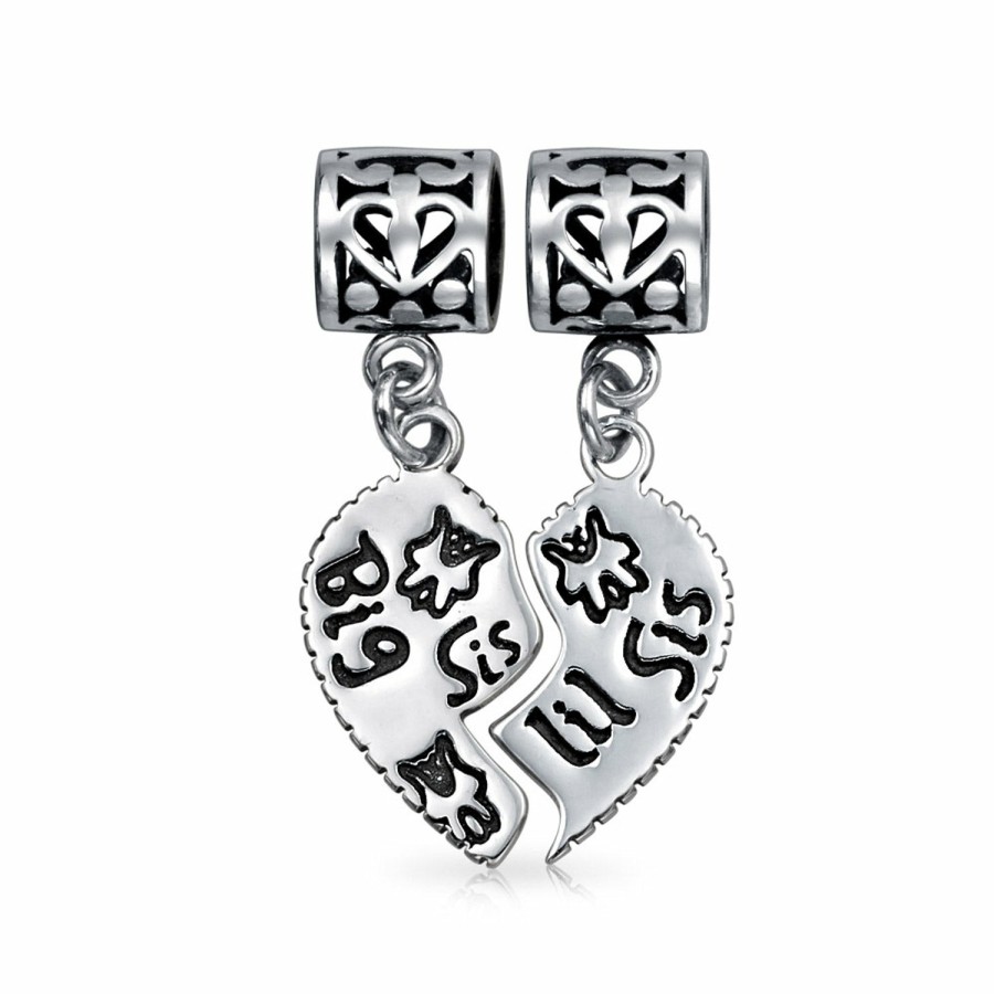 Shop Women Bling Jewelry Engravable Charms | Bff Friend Puzzle 2Pc Split Heart Dangle Bead Charm Sterling Silver