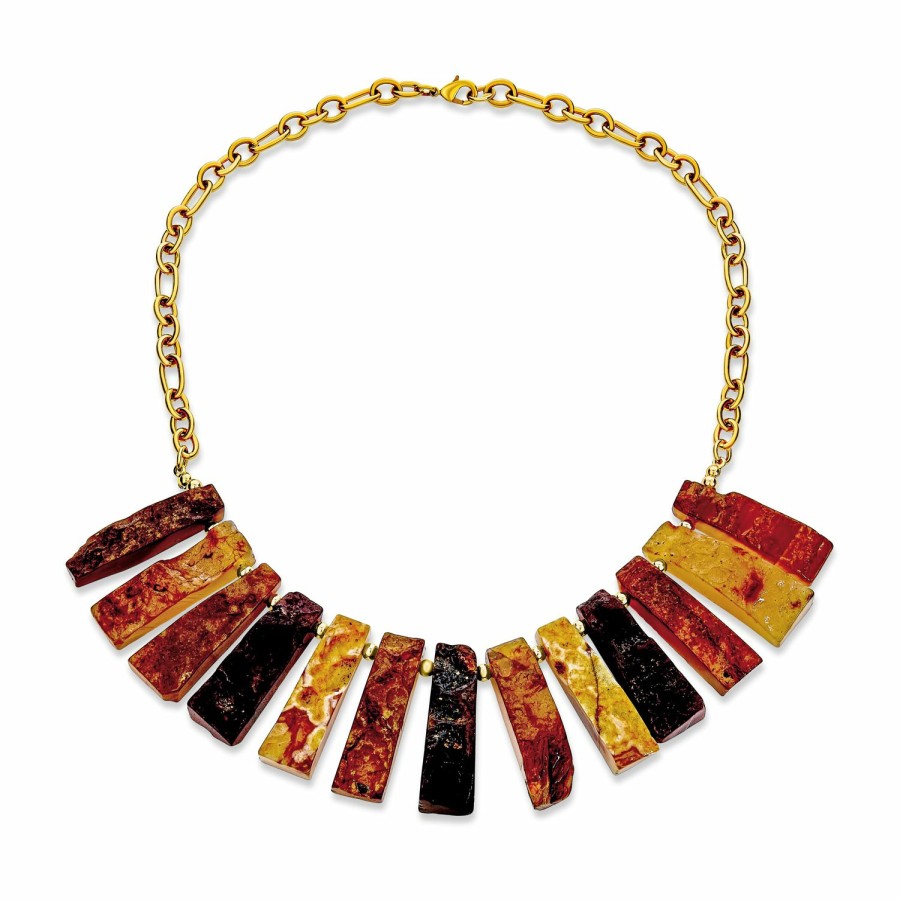 Shop Women Bling Jewelry Statement Necklaces | Natural Agate Jasper Earth Tone Tribal Fan Bib Statement Necklace