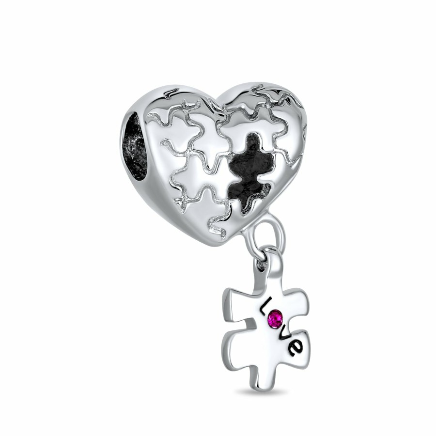 Shop Women Bling Jewelry Love Heart Beads | Autism Awareness Puzzle Piece Heart Love Charm Bead Sterling Silver