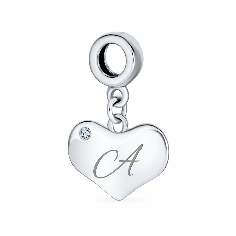 Shop Women Bling Jewelry Love Heart Beads | Script White Clear Crystal Accent Heart Dangle Bead Charm .925 Silver