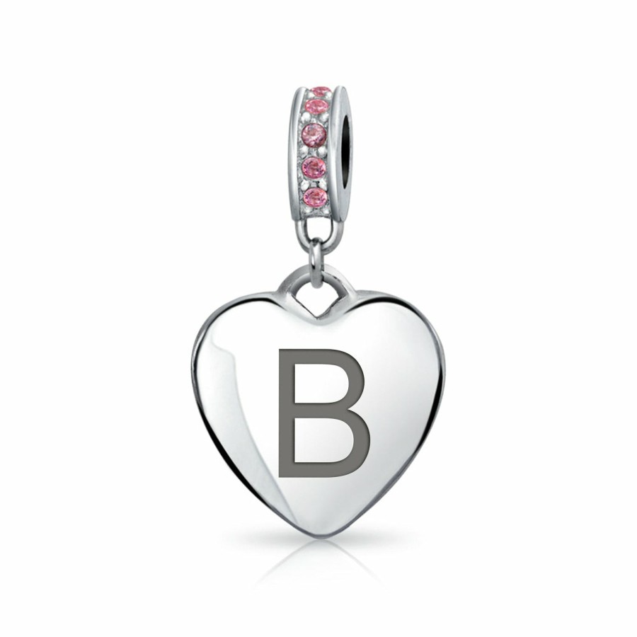 Shop Women Bling Jewelry Alphabet Beads | Heart Dangle Bead Charm Crystal Pink October .925 Sterling Silver