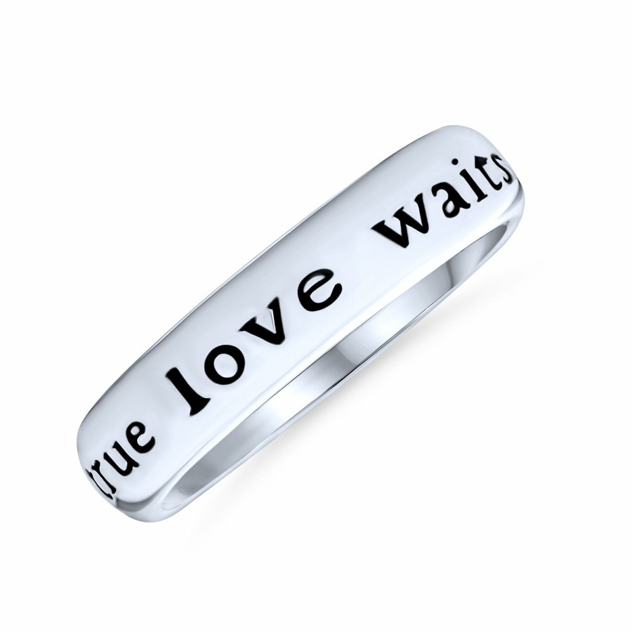 Shop Women Bling Jewelry Unique Rings | Mantra Words True Love Waits Purity Ring Band .925 Sterling Silver