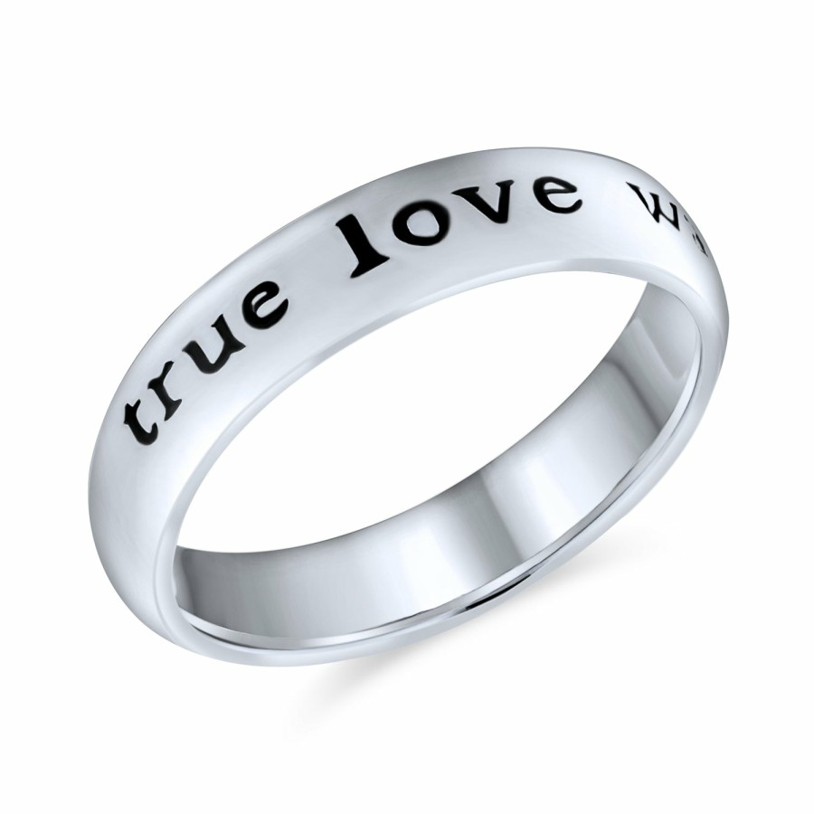 Shop Women Bling Jewelry Unique Rings | Mantra Words True Love Waits Purity Ring Band .925 Sterling Silver