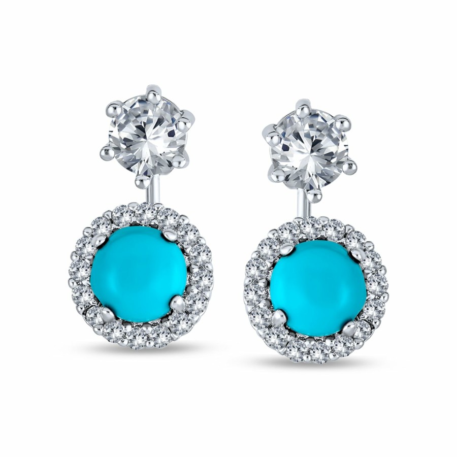 Shop Women Bling Jewelry Ear Cuffs, Cartilage Earrings | Blue Turquoise Halo Cz Prom Ear Jacket Earrings Silver Plated Aqua