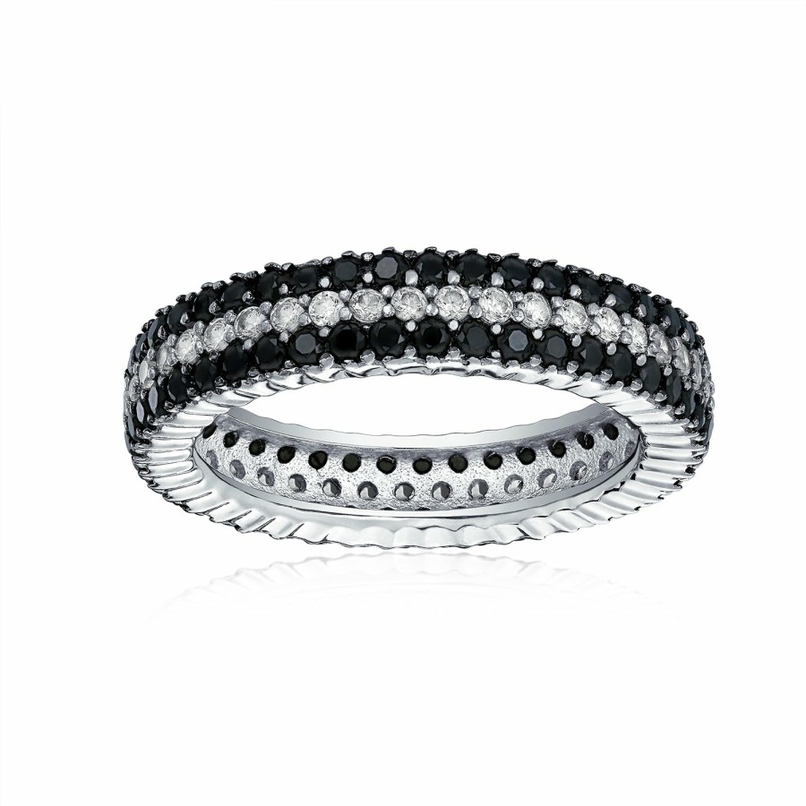 Shop Women Bling Jewelry Wedding Bands | Two Tone Black And White Pave Eternity Band Ring .925Sterling Silver