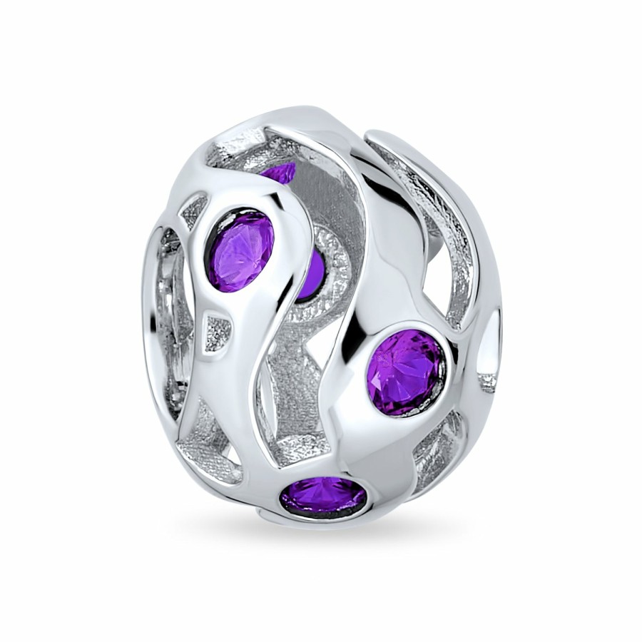 Shop Women Bling Jewelry Birthstone Beads | Imitation Amethyst Sapphire Cz Wave Bead Charm Barrel