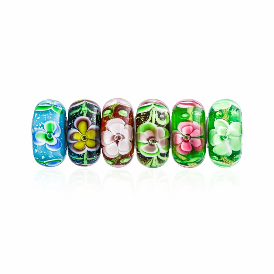 Shop Women Bling Jewelry Flower Beads | Assorted Set Multi Color Flowers Murano Glass Bead Charm .925 Silver