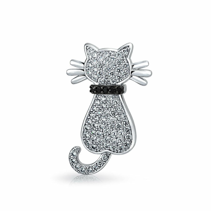 Shop Women Bling Jewelry | Onyx Mop Marcasite Two Cats Kitten Brooch Pin Stud Earrings