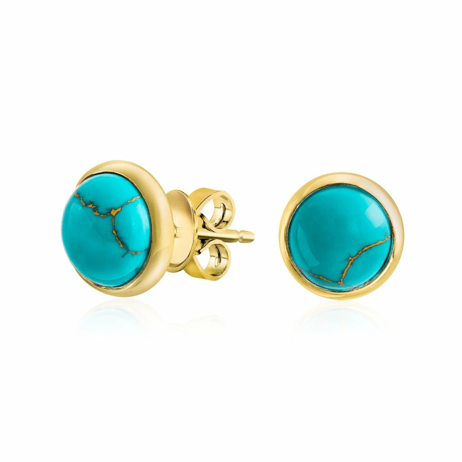 Shop Women Bling Jewelry Stud Earrings | Turquoise Lapis Button Stud Western Earrings Gold Plated .925 Silver