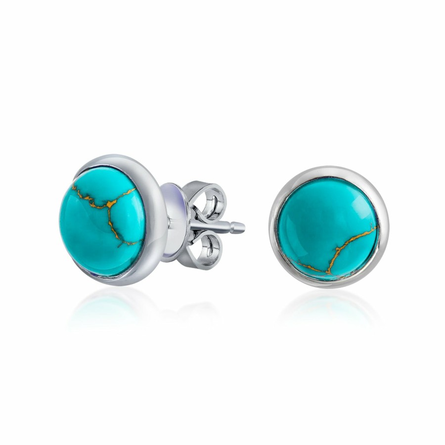 Shop Women Bling Jewelry Stud Earrings | Turquoise Lapis Button Stud Western Earrings Gold Plated .925 Silver