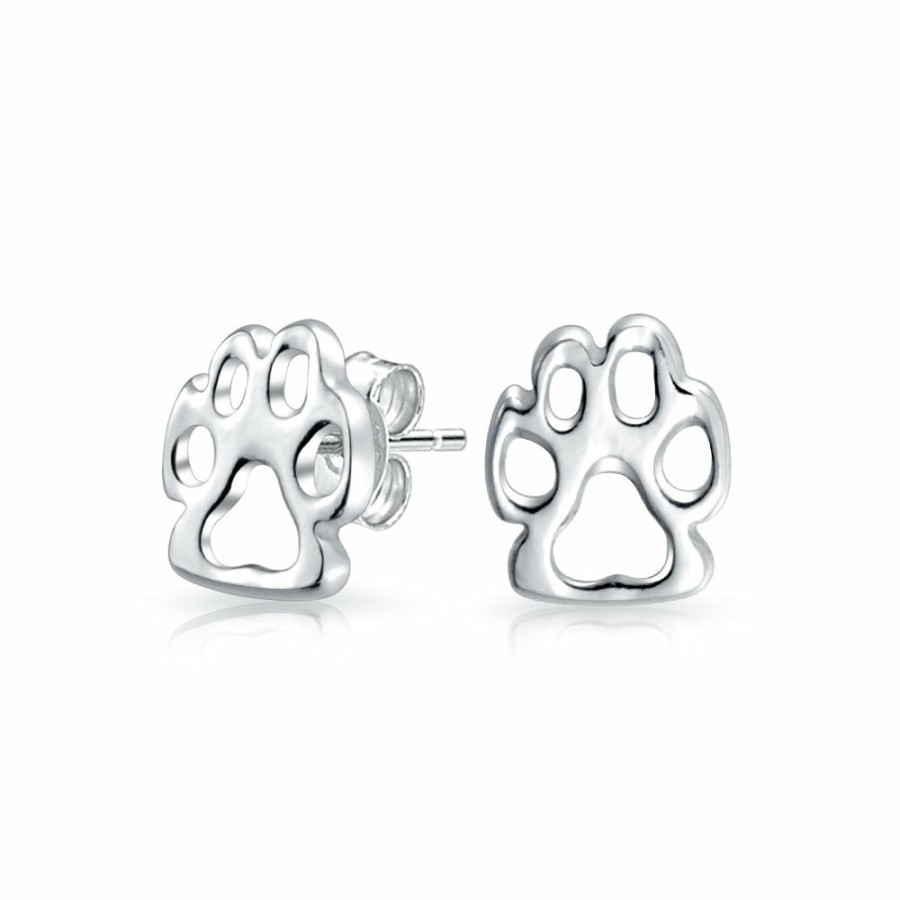 Shop Women Bling Jewelry Stud Earrings | Dog Cat Puppy Kitten Paw Print Pet Paw Stud Earrings Sterling Silver