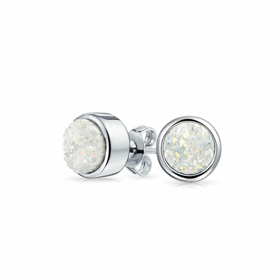 Shop Women Bling Jewelry Stud Earrings | Gemstone Bezel Set Organic Druzy Quartz Stud Earrings Silver Plated