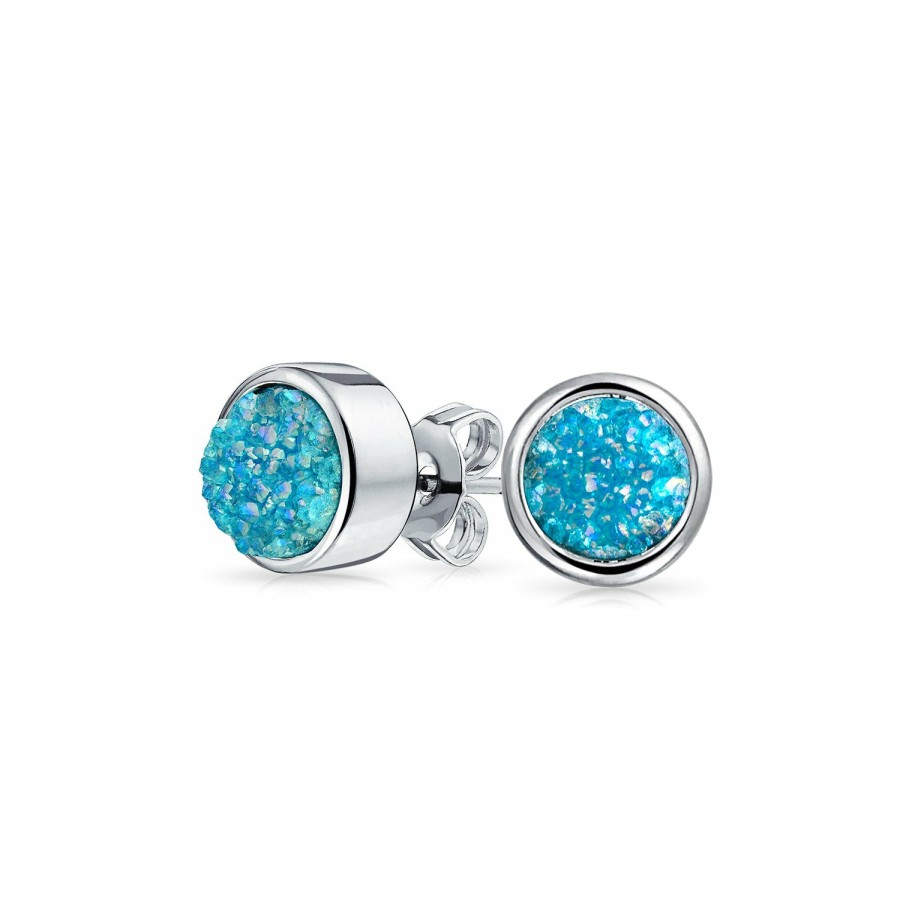 Shop Women Bling Jewelry Stud Earrings | Gemstone Bezel Set Organic Druzy Quartz Stud Earrings Silver Plated