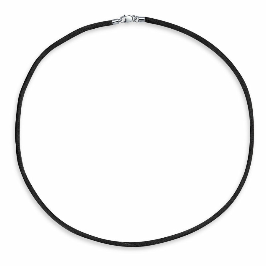 Shop Women Bling Jewelry Chains Necklaces | Black Satin Silk Cord Necklace Silver Plated 18 Inch