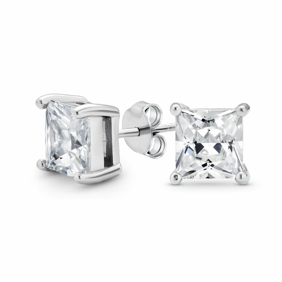 Shop Men Bling Jewelry Mens Earrings | Square Solitaire Brilliant Princess Cut Aaa Cz Stud Earrings For Women