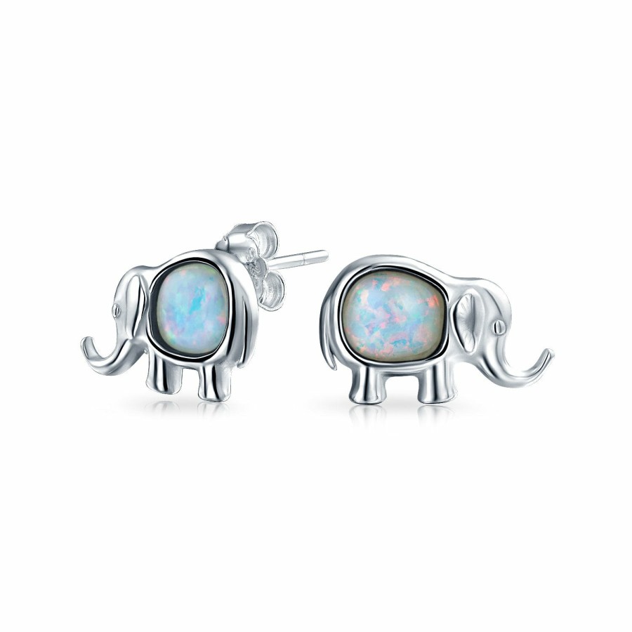 Shop Women Bling Jewelry | Created Opal Wise Lover Elephant Stud Earrings .925Sterling Silver