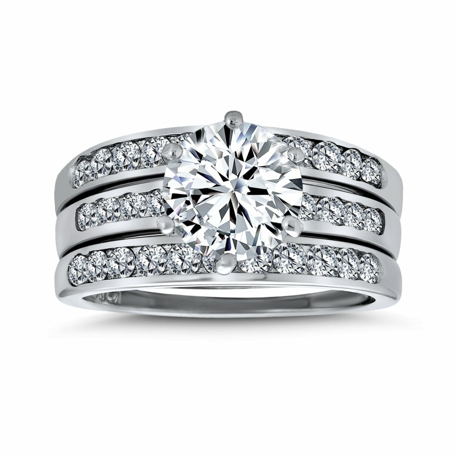 Shop Women Bling Jewelry Engagement Rings | 3.5Ct Solitaire Aaa Cz Enhancer Wide Engagement Wedding Ring Band Set