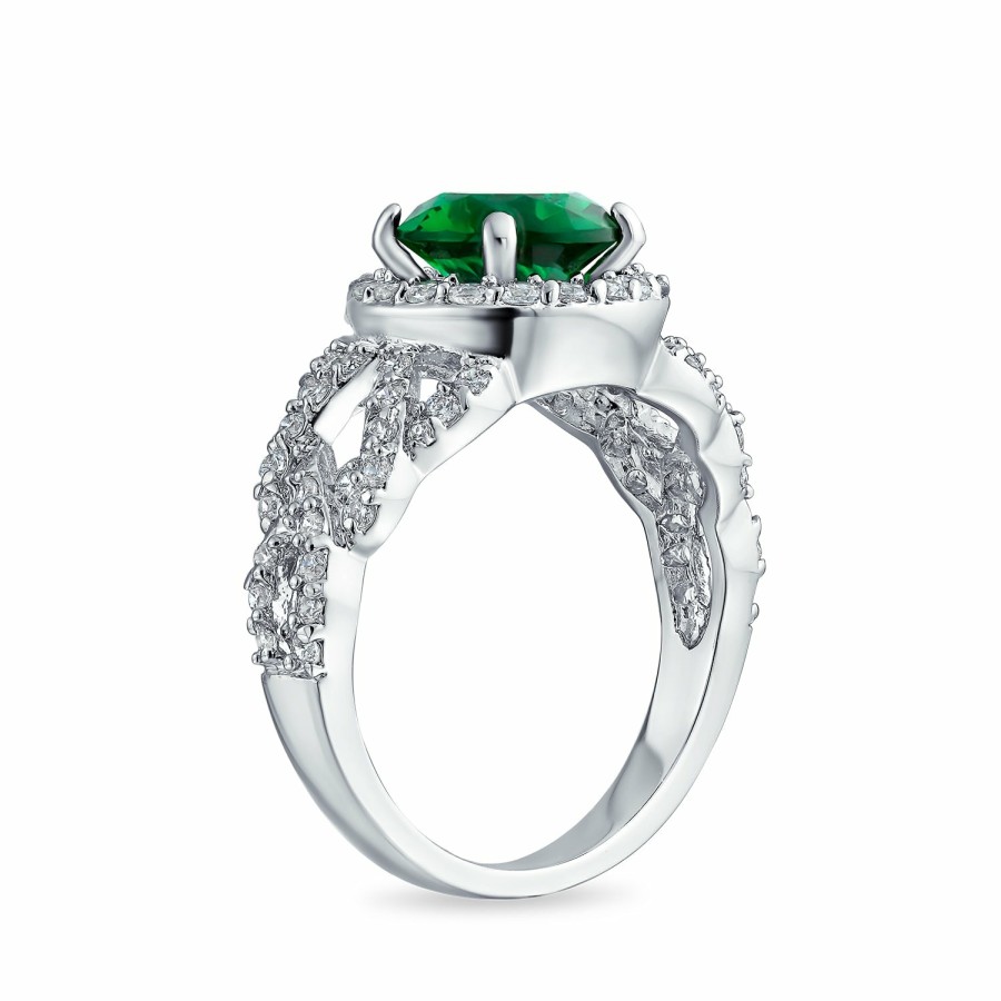 Shop Women Bling Jewelry Statement Cocktail Rings | Vintage 3Ct Cz Imitation Emerald Round Solitaire Cocktail Ring Green