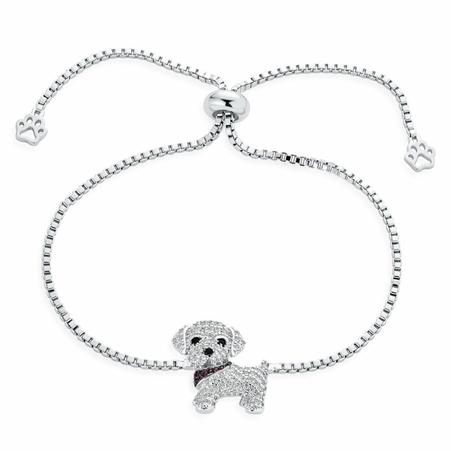 Shop Women Bling Jewelry Delicate Bracelets | Cute Pave Cz Puppy Pet Dog Bolo Bracelet Slide Style