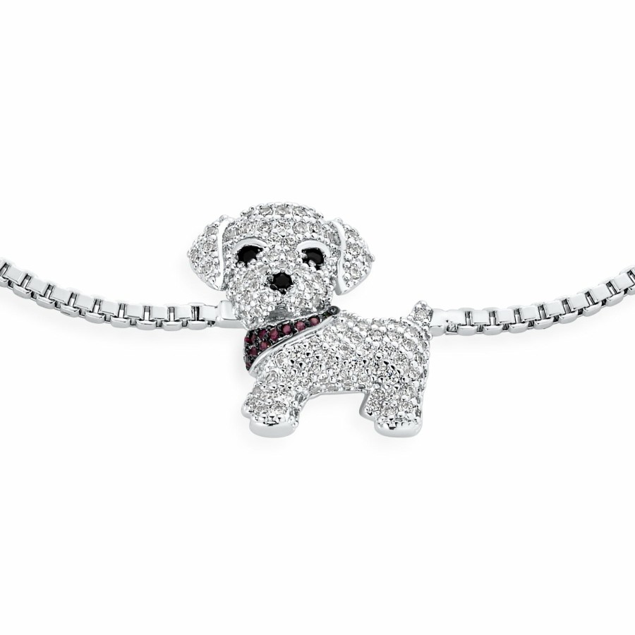 Shop Women Bling Jewelry Delicate Bracelets | Cute Pave Cz Puppy Pet Dog Bolo Bracelet Slide Style