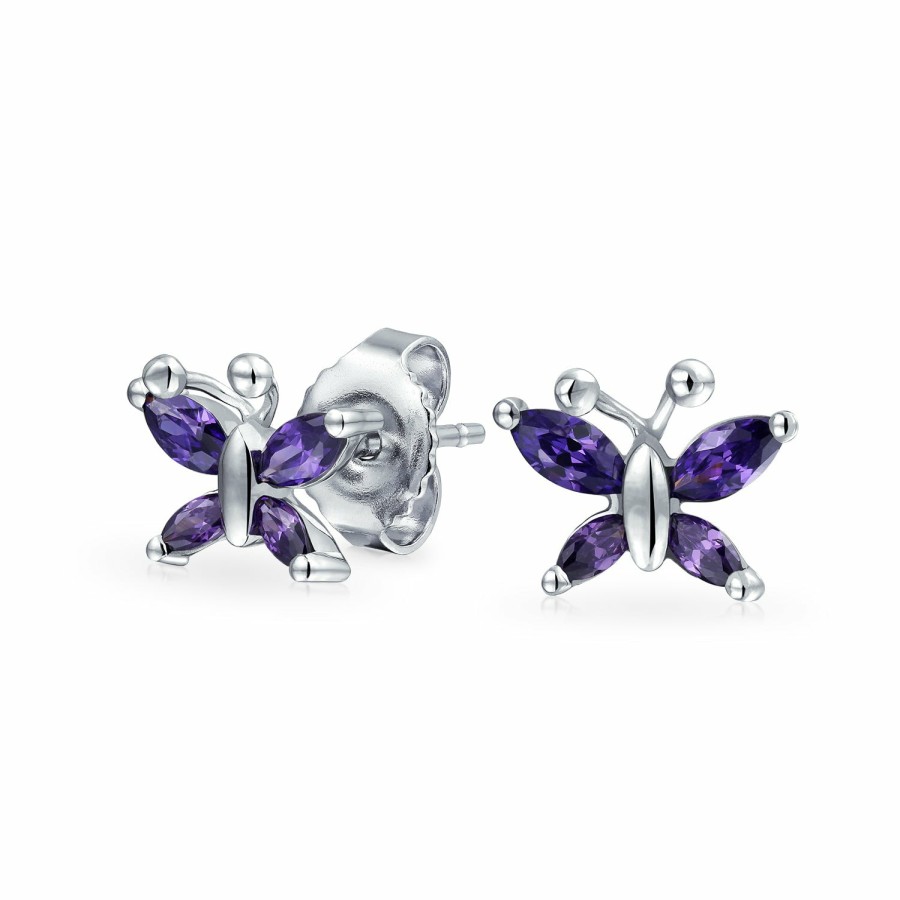 Shop Women Bling Jewelry Dangle Drop Earrings | Delicate 3D Garden Butterfly Dangling Stud Earrings Sterling