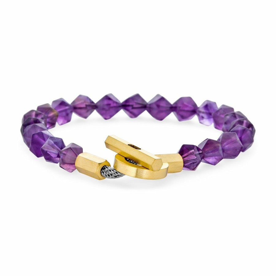 Shop Women Bling Jewelry Wrap Stretch Bracelets | Large Toggle Clasp Purple Pink Gemstone Stackable Bead Bracelet 7.5"