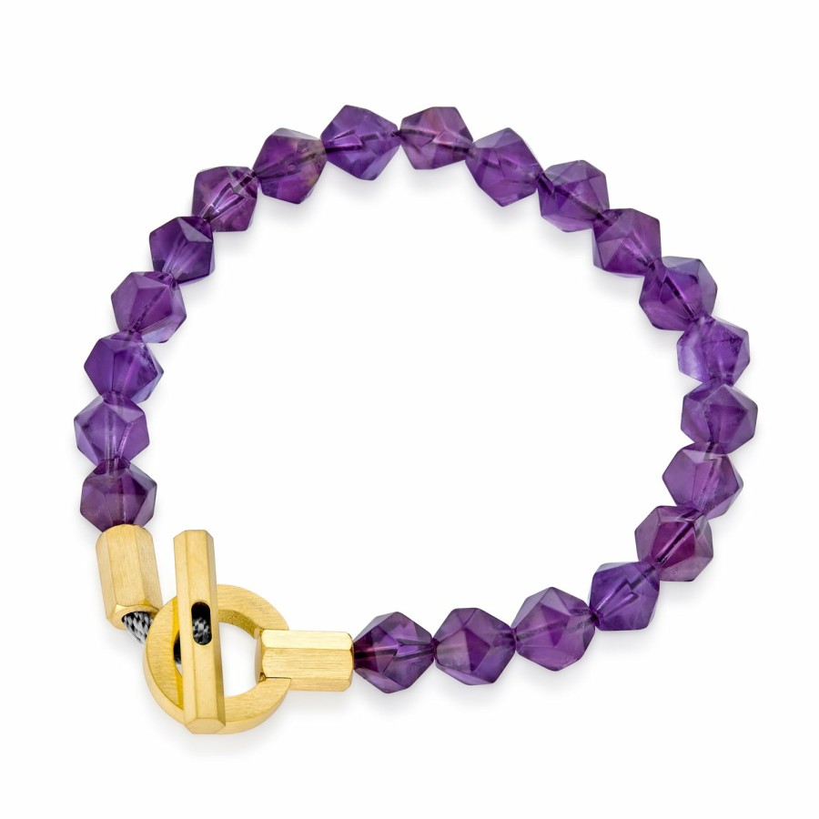 Shop Women Bling Jewelry Wrap Stretch Bracelets | Large Toggle Clasp Purple Pink Gemstone Stackable Bead Bracelet 7.5"