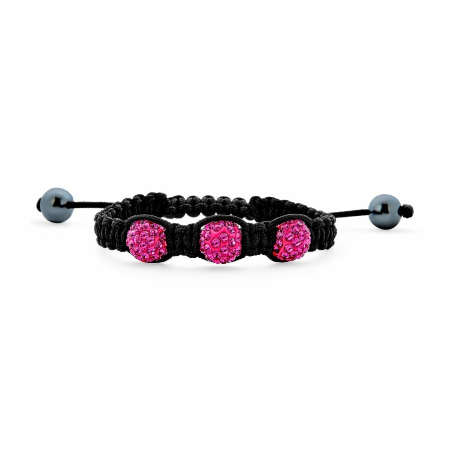 Shop Women Bling Jewelry Wrap Stretch Bracelets | Fuchsia Pave Crystal Ball Shamballa Inspired Bracelet Cord