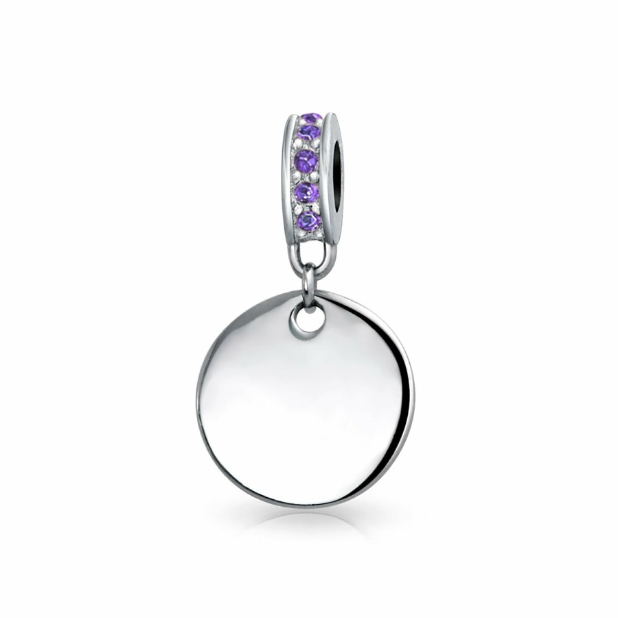 Shop Women Bling Jewelry Engravable Charms | Birthstones Initials Round Dangle Circle Charm Bead Sterling Silver