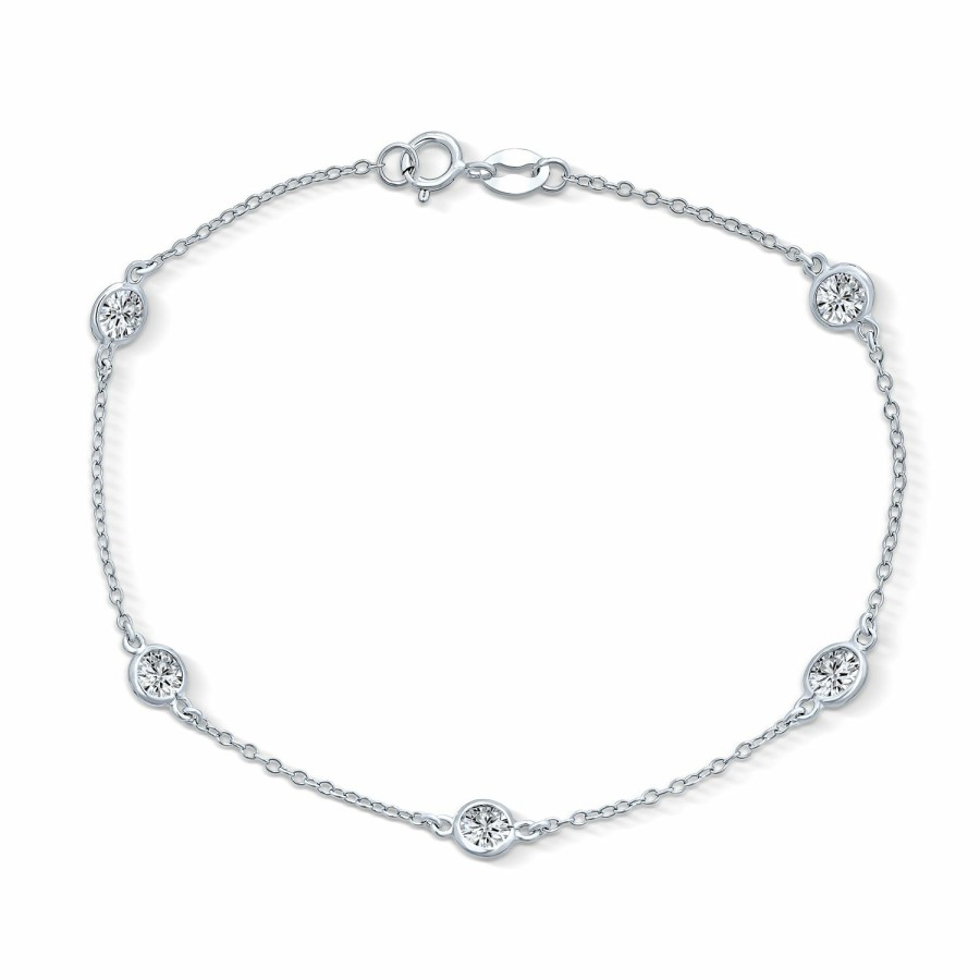 Shop Women Bling Jewelry Delicate Bracelets | Bridal Aaa Cz By The Yard Station Anklet Tennis Ankle Bracelet Silver 9-10 Inch