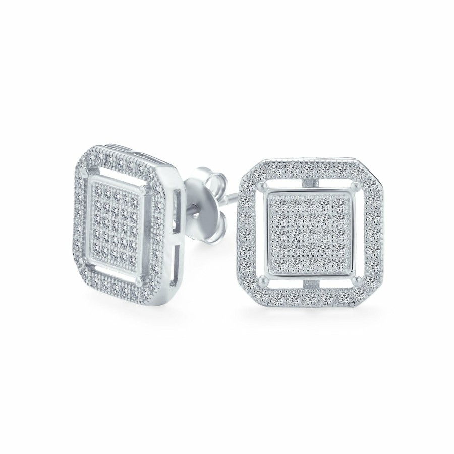 Shop Women Bling Jewelry Stud Earrings | Geometric Square Box Cubic Zirconia Pave Cz Stud Earrings For Men