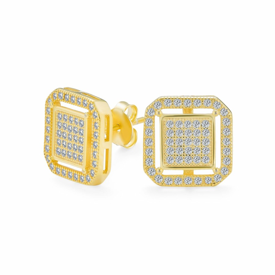 Shop Women Bling Jewelry Stud Earrings | Geometric Square Box Cubic Zirconia Pave Cz Stud Earrings For Men