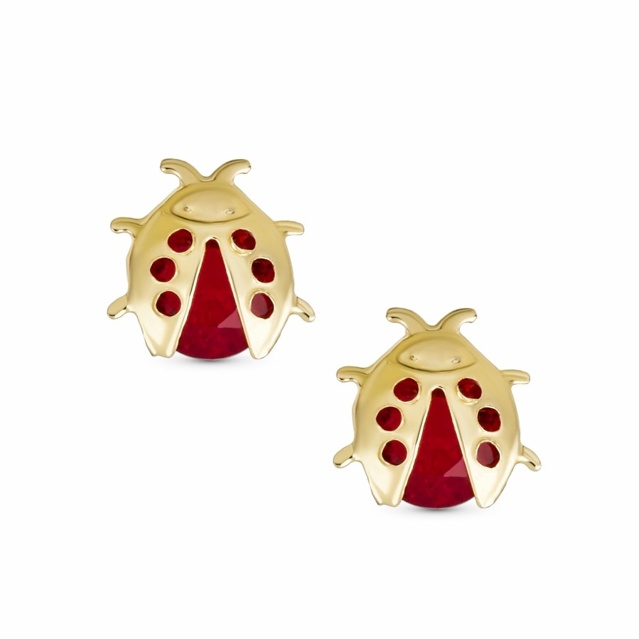 Shop Women Bling Jewelry | Lucky Red Cz Ladybug Garden Insect Stud Earrings Genuine 14K Gold