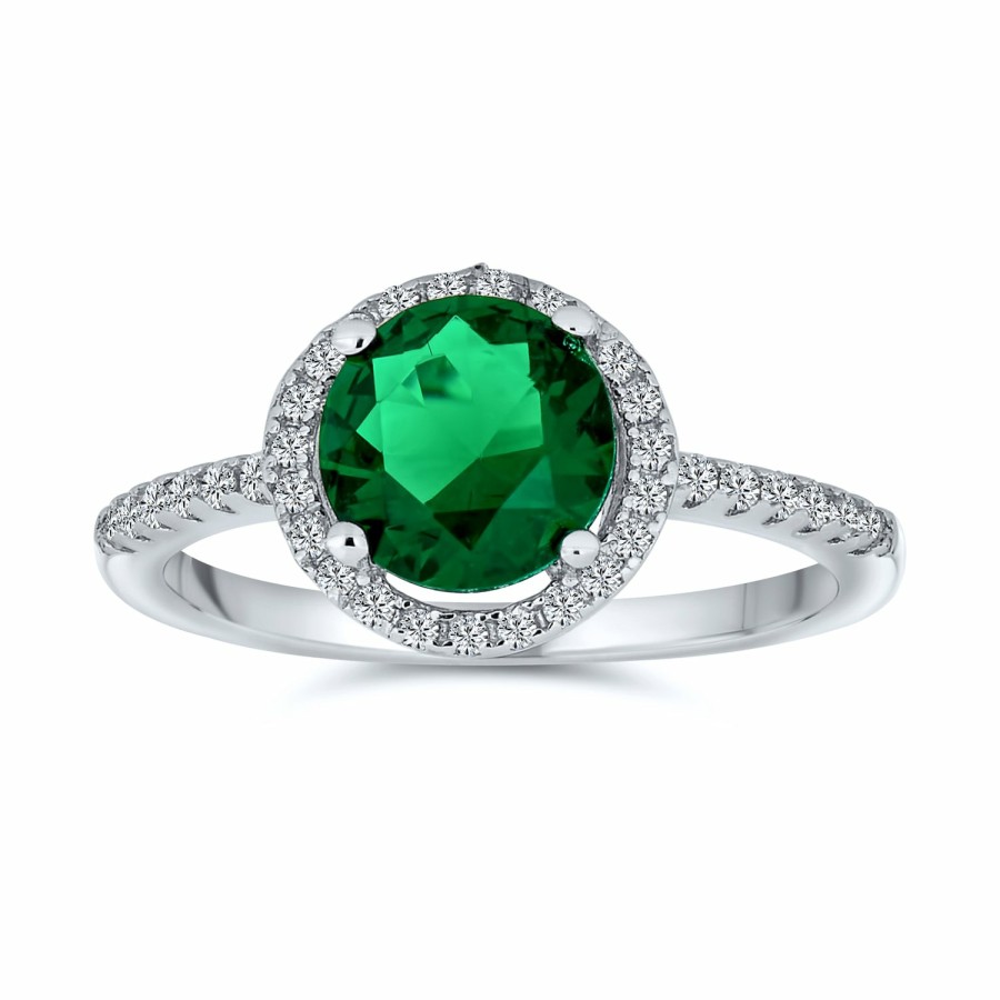 Shop Women Bling Jewelry Unique Rings | 3.75Ct Solitaire Green Imitation Emerald Cz Halo Statement Ring Silver