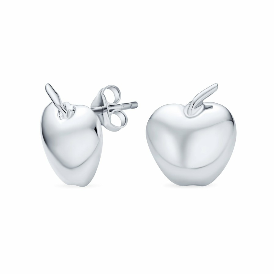 Shop Women Bling Jewelry Engravable Earrings | Fruit Teacher Pet Apple Of My Eye Stud Earrings .925 Sterling