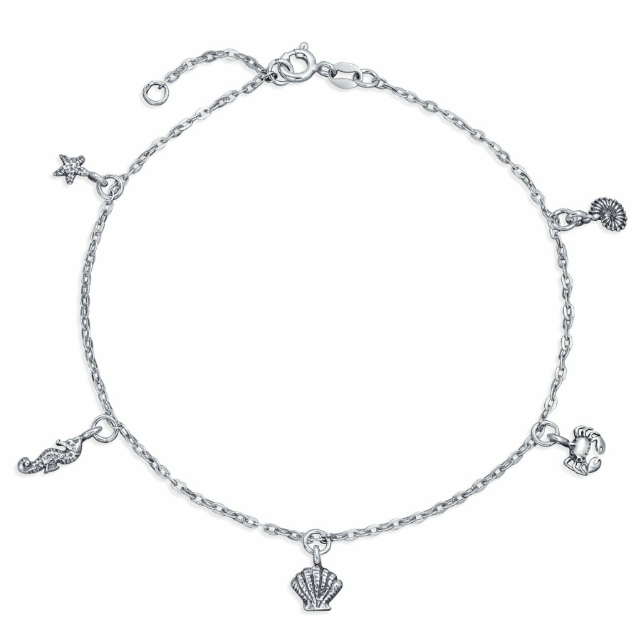 Shop Women Bling Jewelry Charm Bracelets | Charm Dangle Starfish Crab Seahorse Concho Sea Anklet Sterling Silver