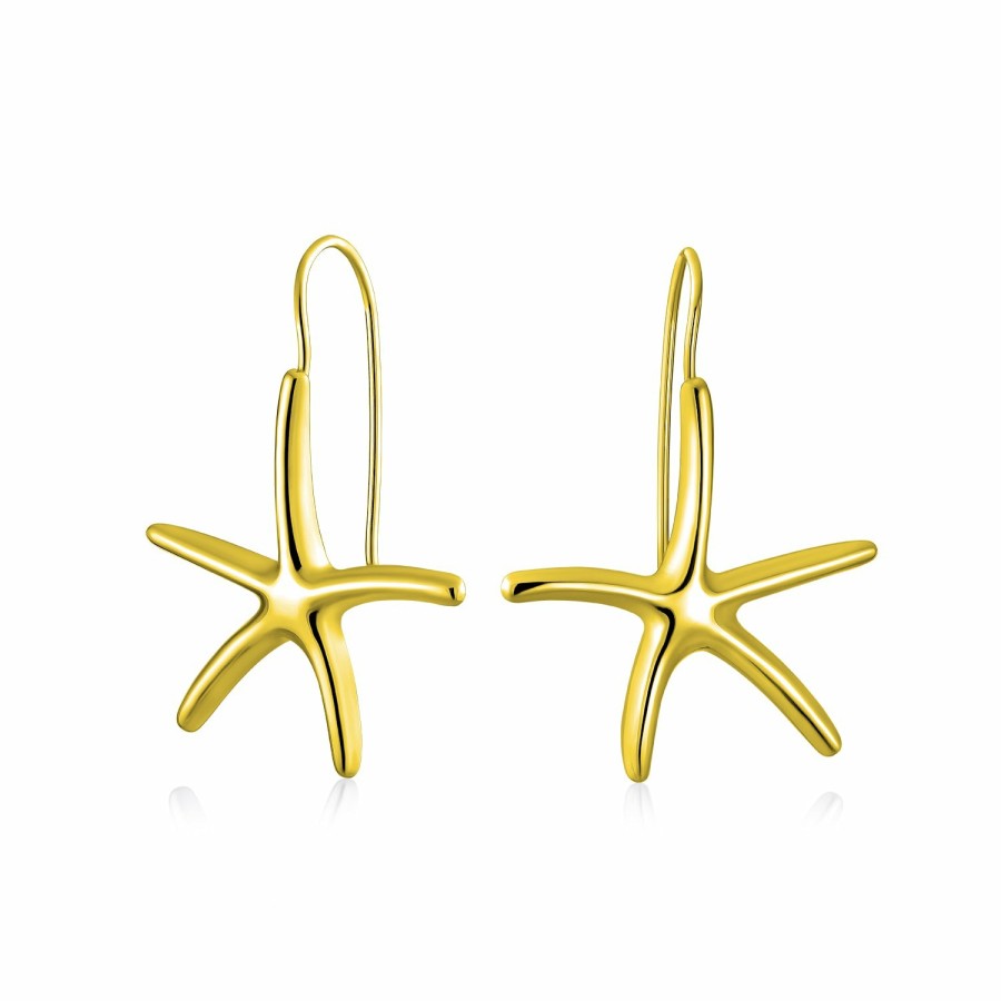 Shop Women Bling Jewelry Dangle Drop Earrings | Starfish Shaped Dangle Earrings Fish Wire Shinny Plated