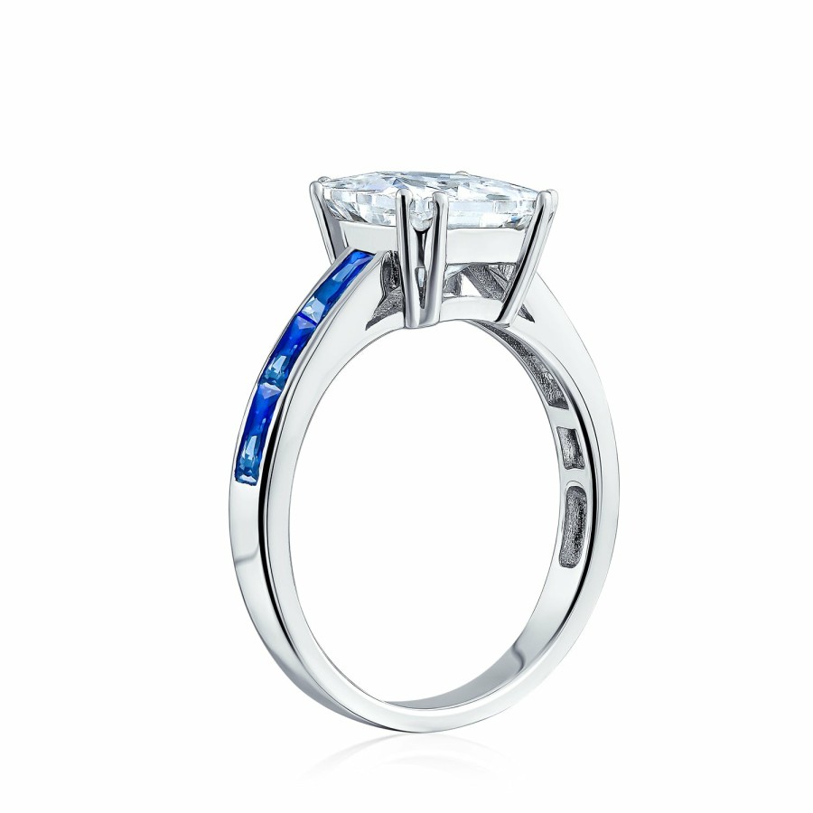 Shop Women Bling Jewelry Engravable Rings | 3Ct Cushion Cut Aaa Cz Engagement Ring Imitation Sapphire .925 Silver